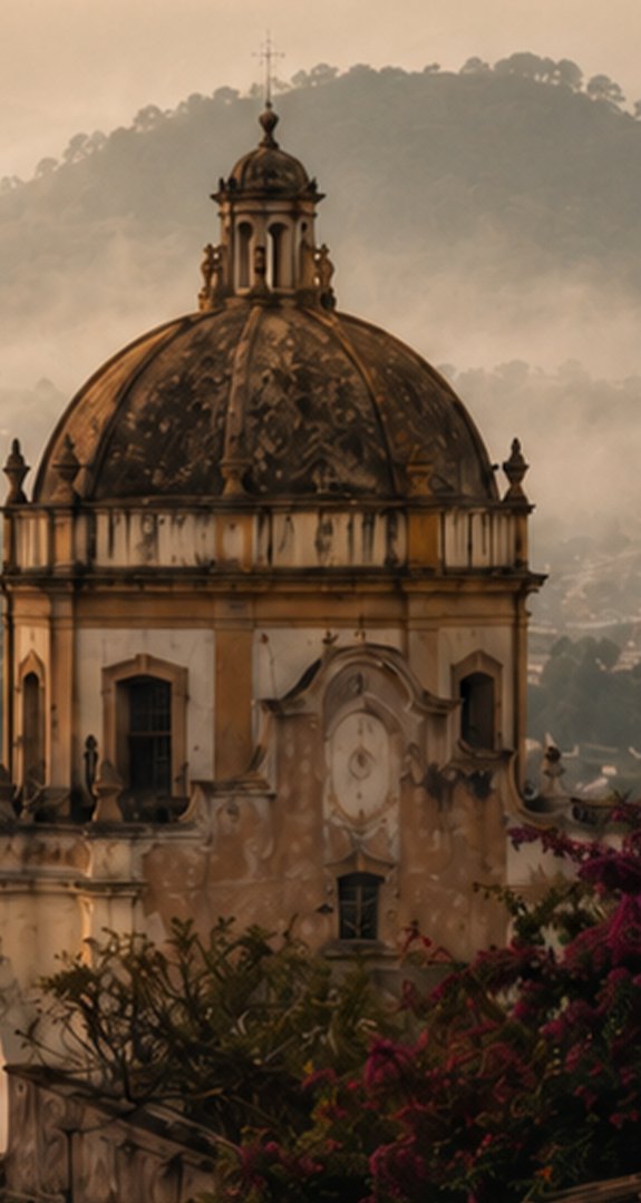 Cúpula barroca de un templo de San Cristóbal entre la niebla
