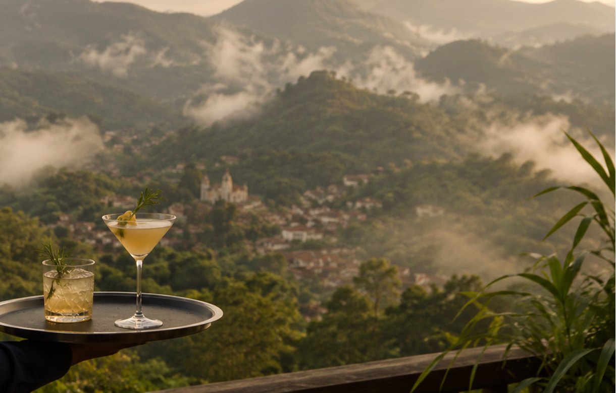 Vista del valle de San Cristóbal de las Casas con niebla sobre las montañas al amanecer